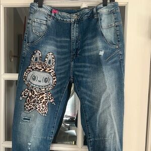 Blue Jeans with Leopard Print Patch